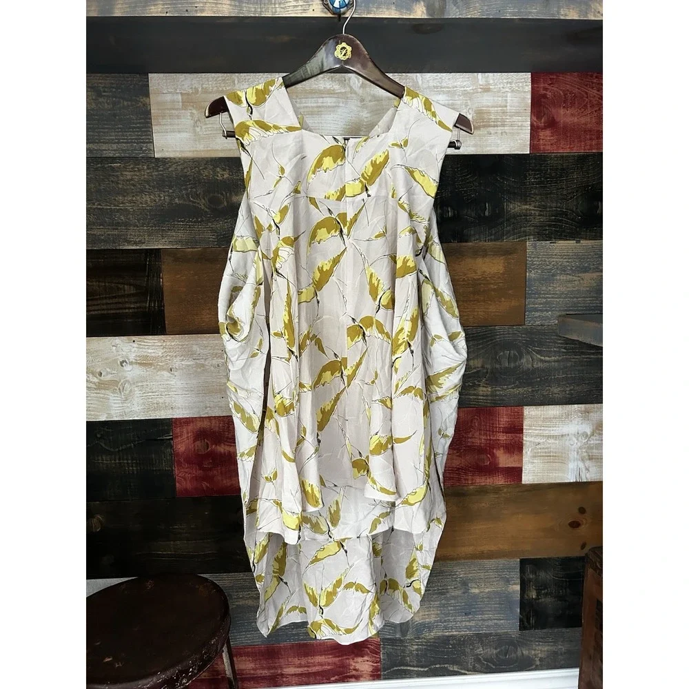 Valentino Dress Silk SS2022 Bird Floral Drape Dress MIDI Tank Beige Size 38 - Picture 4 of 11